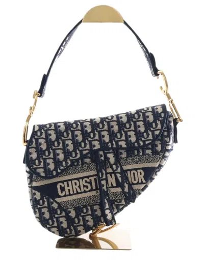Pre-owned Dior 2024 Oblique Embroidered Canvas Saddle Bag Shoulder Bag In Blue