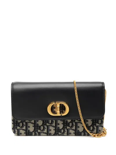 Pre-owned Dior 2024 Oblique Jacquard And Calfskin Miss Caro Pouch With Chain Crossbody Bag In Blue