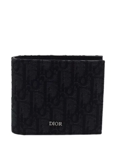 Pre-owned Dior 2024 Oblique Jacquard Bifold Wallet In Black