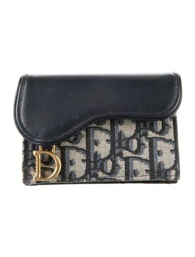 Pre-owned Dior 2024 Oblique Jacquard Card Holder In Blue