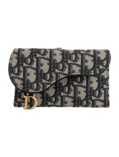 Pre-owned Dior 2024 Saddle Cosmos Card Holder In Blue/neutrals