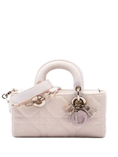 Pre-owned Dior 2024 Small Denim Macrocannage Lady D Joy Satchel In Pink