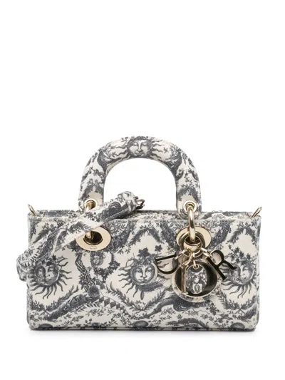 Pre-owned Dior 2024 Small Denim Toile De Jouy Soleil Lady D Joy Satchel In White