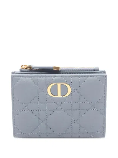 Pre-owned Dior 2025 Cannage Caro Dahlia Wallet Small Wallets In Blue
