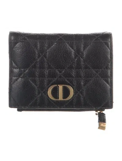 Pre-owned Dior 2025 Caro Dahlia Bifold Wallet In Black