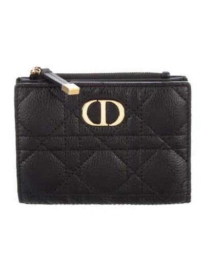 Pre-owned Dior 2025 Caro Dahlia Compact Wallet In Black