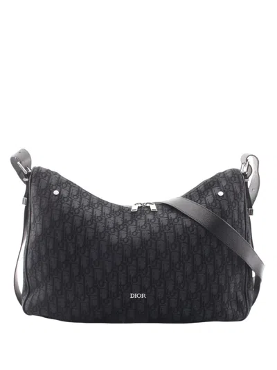 Pre-owned Dior 2025 Large Oblique Canvas Slider Zipped Hobo Crossbody Bag In Black