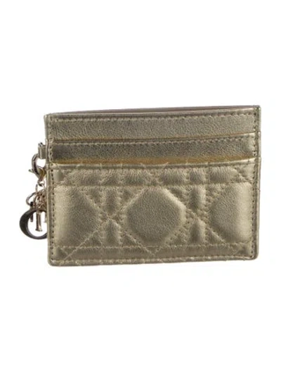 Pre-owned Dior 2025 Leather Card Holder In Gold