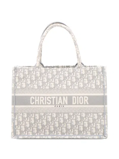 Pre-owned Dior 2025 Medium Oblique Canvas Book Tote Bag In Gray