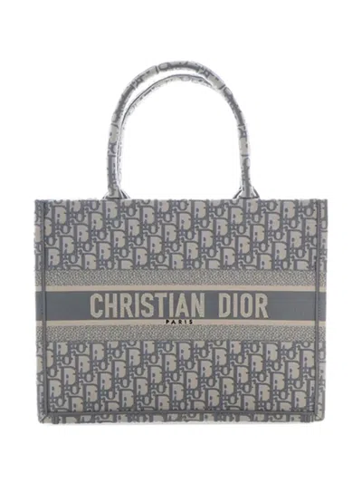 Pre-owned Dior 2025 Medium Oblique Embroidered Canvas Book Tote Bag In Gray