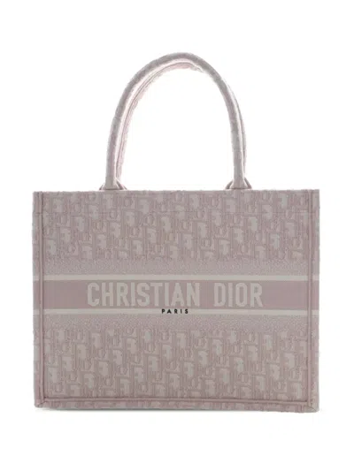 Pre-owned Dior 2025 Medium Oblique Embroidered Canvas Book Tote Bag In Pink
