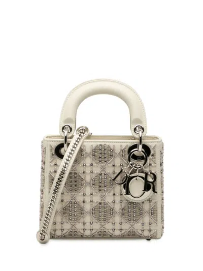 Pre-owned Dior 2025 Mini Beaded Lambskin Cannage Lady  Satchel In White