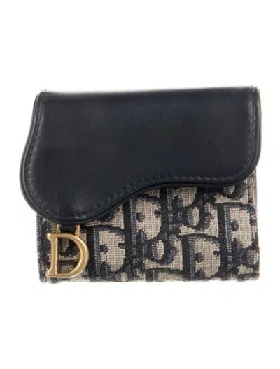 Pre-owned Dior 2025 Oblique Jacquard Compact Wallet In Blue