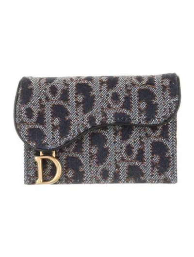 Pre-owned Dior 2025 Saddle Bloom Card Holder Card Holder In Blue