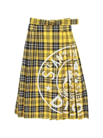 Pre-owned Dior 20s Check Pleated Skirt In Yellow