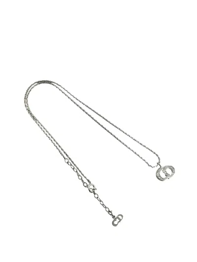 Pre-owned Dior 20th Century Brass And Strass Cd Logo Pendant Necklace Costume Necklace In Silver