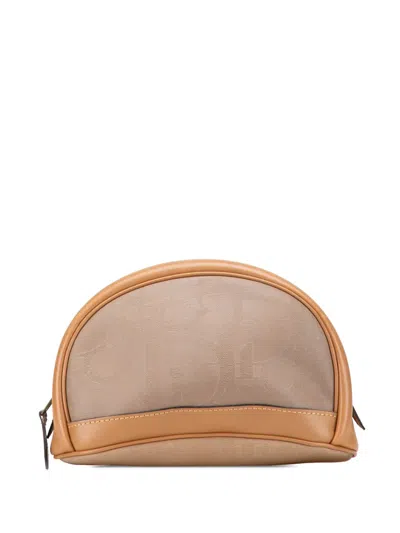 Pre-owned Dior 20th Century Coated Canvas And Leather Cosmetic Pouch In Brown