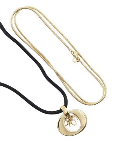 Pre-owned Dior 20th Century Convertible Gold Plated Logo Oval Pendant Necklace Costume Necklace