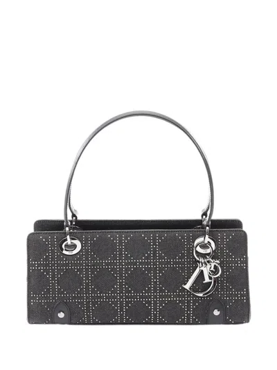 Pre-owned Dior 20th Century Denim Cannage Studded Lady  East West Shopper Bag Handbag In Black