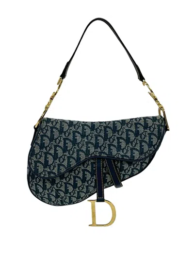 Pre-owned Dior 20th Century Issimo Canvas Saddle Bag Shoulder Bag In Blue