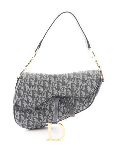 Pre-owned Dior 20th Century Issimo Canvas Saddle Bag Shoulder Bag In Blue