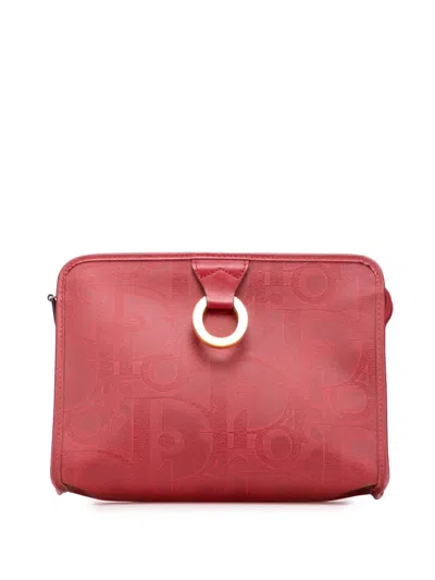 Pre-owned Dior 20th Century Issimo Trotter Coated Canvas Clutch Bag In Red