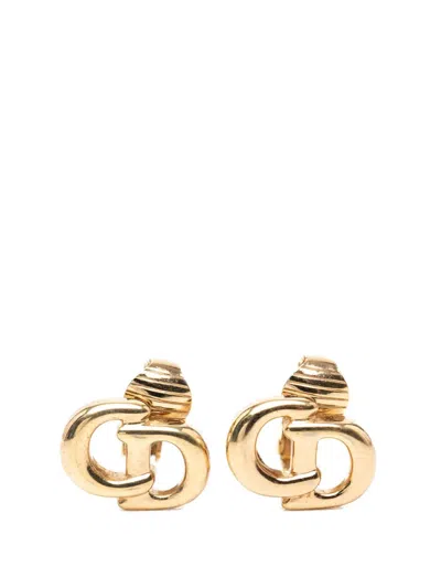 Pre-owned Dior 20th Century Gold Plated Cd Logo Clip On Earrings Costume Earrings