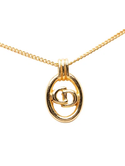 Pre-owned Dior 20th Century Gold Plated Cd Logo Oval Pendant Necklace Costume Necklace