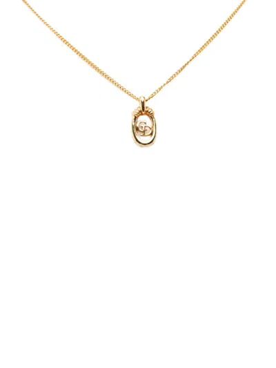 Pre-owned Dior 20th Century Gold Plated Cd Logo Oval Pendant Necklace Costume Necklace