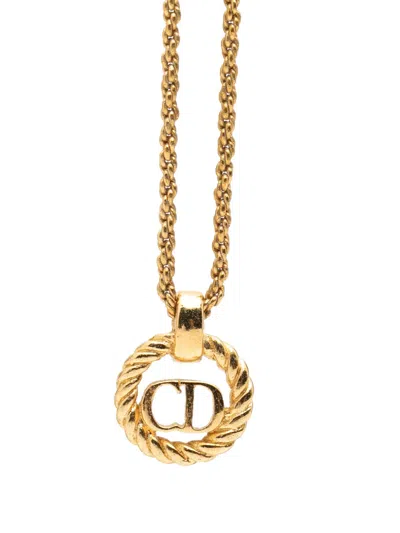 Pre-owned Dior 20th Century Gold Plated Cd Logo Pendant Necklace Costume Necklace