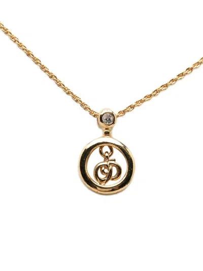 Pre-owned Dior 20th Century Gold Plated Cd Logo Strass Pendant Necklace Costume Necklace