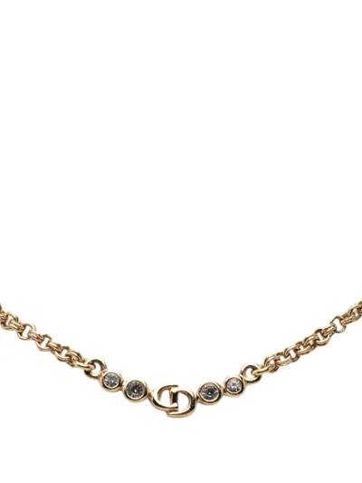 Pre-owned Dior 20th Century Gold Plated Cd Logo Strass Pendant Necklace Costume Necklace