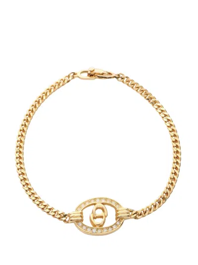 Pre-owned Dior 20th Century Gold Plated Cd Strass Bracelet Costume Bracelet