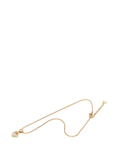 Pre-owned Dior 20th Century Gold Plated Cd Strass Logo Heart Pendant Necklace Costume Necklace