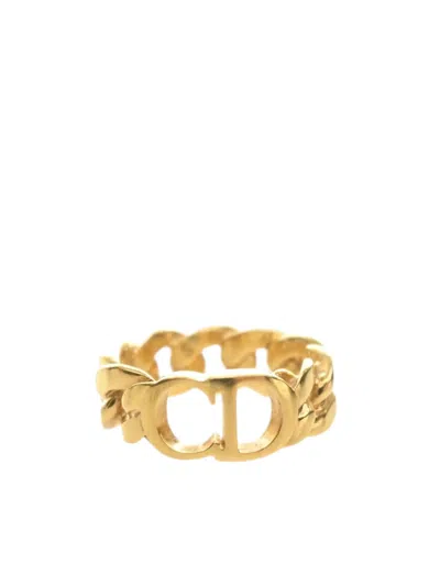 Pre-owned Dior 20th Century Gold Plated Danseuse Etoile Cd Logo Chain Ring Costume Ring