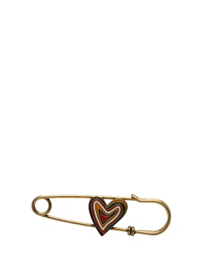 Pre-owned Dior 20th Century Gold Plated Enamel Heart Safety Pin Brooch Costume Brooch