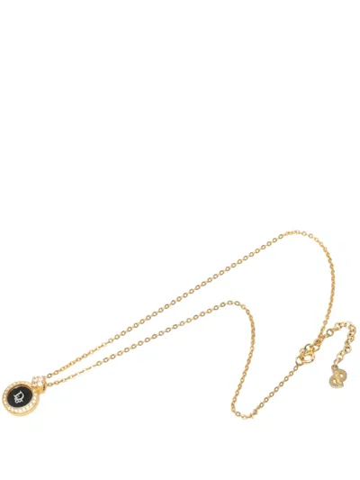 Pre-owned Dior 20th Century Gold Plated Enamel Strass Logo Pendant Necklace Costume Necklace