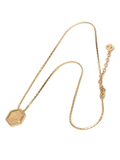 Pre-owned Dior 20th Century Gold Plated Hexagon Logo Pendant Necklace Costume Necklace