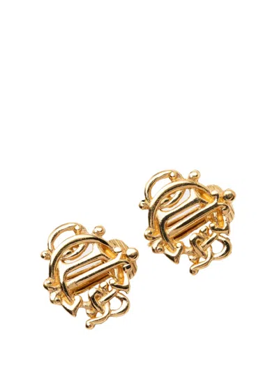Pre-owned Dior 20th Century Gold Plated Logo Clip On Earrings Costume Earrings