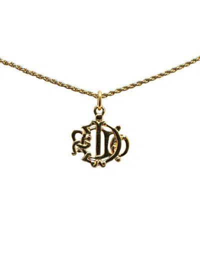 Pre-owned Dior 20th Century Gold Plated Logo Pendant Costume Necklace