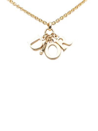 Pre-owned Dior 20th Century Gold Plated Logo Pendant Necklace Costume Necklace