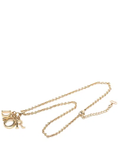 Pre-owned Dior 20th Century Gold Plated Logo Pendant Necklace Costume Necklace