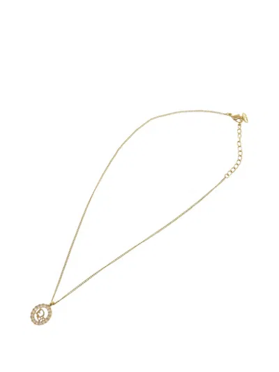 Pre-owned Dior 20th Century Gold Plated Logo Rhinestones Pendant Necklace Costume Necklace