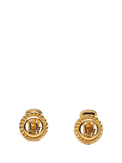 Pre-owned Dior 20th Century Gold Plated Logo Round Clip On Earrings Costume Earrings