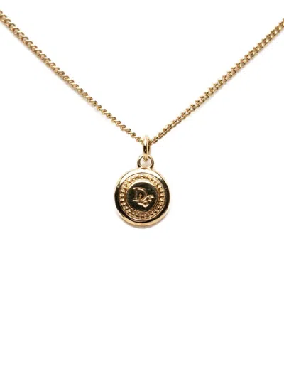 Pre-owned Dior 20th Century Gold Plated Logo Round Pendant Necklace Costume Necklace