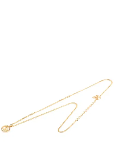 Pre-owned Dior 20th Century Gold Plated Logo Round Pendant Necklace Costume Necklace