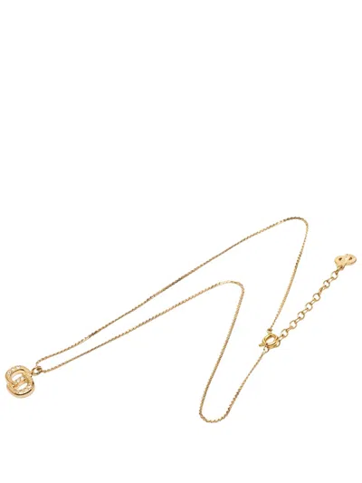 Pre-owned Dior 20th Century Gold Plated Rhinestone Cd Logo Pendant Necklace Costume Necklace
