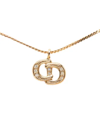 Pre-owned Dior 20th Century Gold Plated Rhinestone Cd Logo Pendant Necklace Costume Necklace