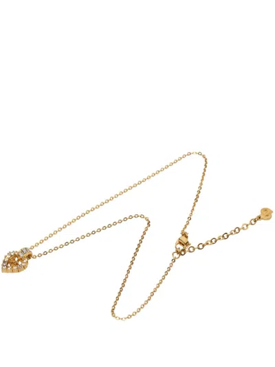 Pre-owned Dior 20th Century Gold Plated Rhinestone Logo Heart Pendant Necklace Costume Necklace