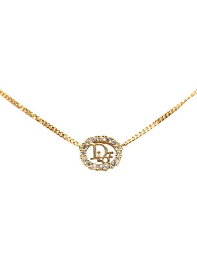 Pre-owned Dior 20th Century Gold Plated Rhinestone Logo Pendant Necklace Costume Necklace